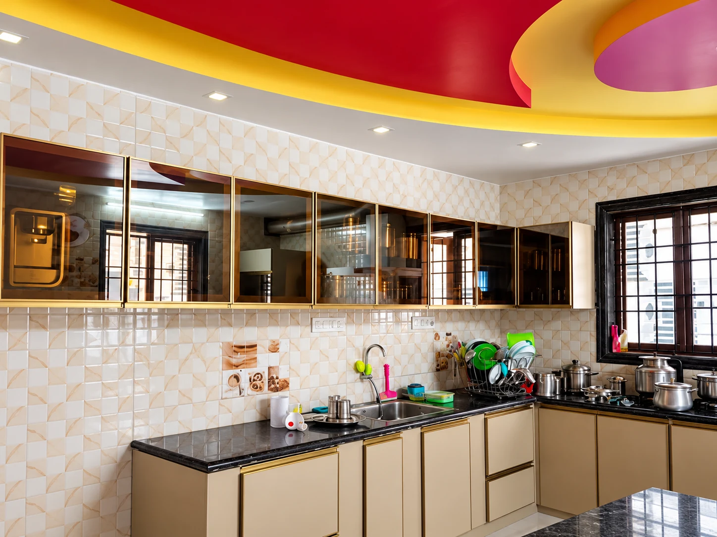 Gold trim kitchen cabinetry