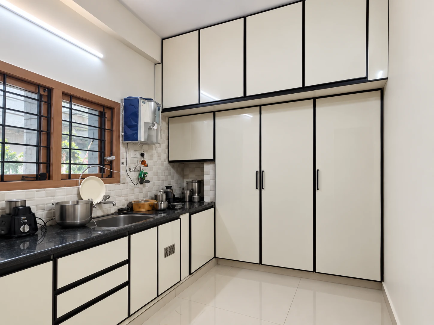 Tall white storage cupboards